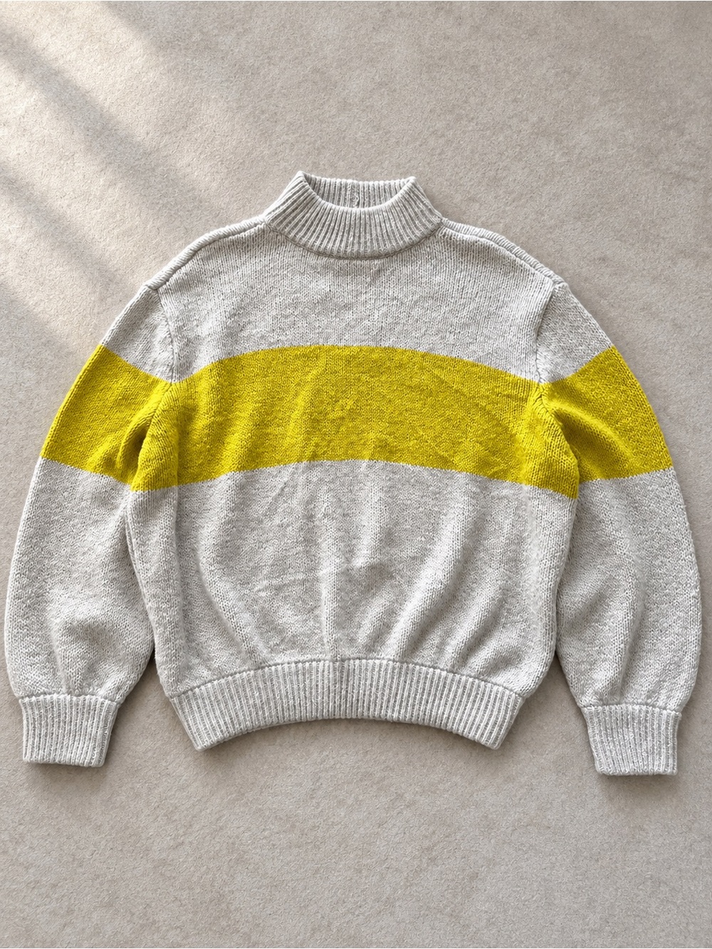 Cozy Cream Sweater with Yellow Stripe - Women Sweaters